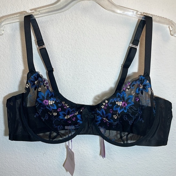 Savage X Fenty Wallflower Unlined Balconette Bra blk Caviar Deco Embroidery 44DD - Picture 3 of 11